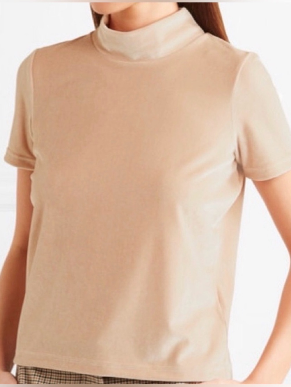 MADEWELL Soft Pink Champagne Velvet Short Sleeve Mock Neck Top Large